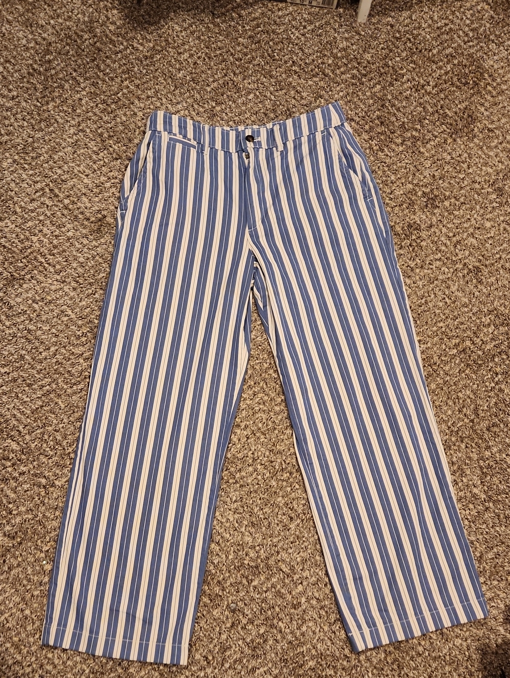 Striped Blue & White Wide-Leg Pants